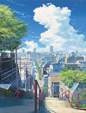 A stair in anime Your Name, authentically recreated from a real location in Tokyo, HD phone wallpaper
