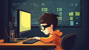 Hacking Child Computer Screen, Cartoon Coding, HD wallpaper