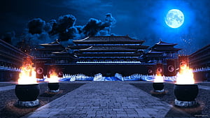 Traditional Chinese temple a night Loop. Full vj loop, Traditional China, HD wallpaper