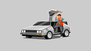 Doc Brown and Marty McFly straddling a DeLorean in Back to the Future, HD wallpaper