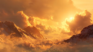 Golden Sunrise Over Misty Peaks, nature, mountain, sunrise, cloud, HD wallpaper
