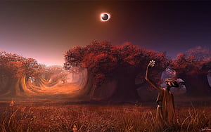 Alien Solar Eclipse Forest, HD wallpaper