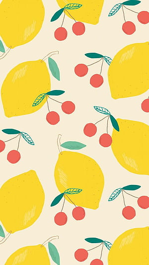 Psd lemon cherry pattern background, HD phone wallpaper