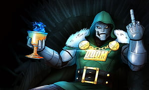 mask, villain, cloak, gesture, Cup, Marvel Comics, Doom, Fantastic Four for mobile and , section фантастика, resolution, Victor Von Doom, HD wallpaper