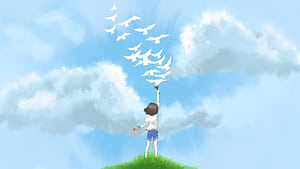 Anime Girl Releasing White Doves, anime-girl, clouds, birds, sky, grass, dove, artist, artwork, art, digital-art, ai, deviantart, HD wallpaper