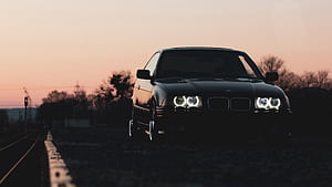 bmw, car, black, headlights, light, twilight u 16:9 background, BMW Dark, HD wallpaper