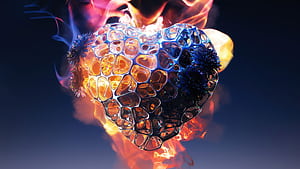 Love heart , Fire, 3D Render, , Flames, Heart, HD wallpaper