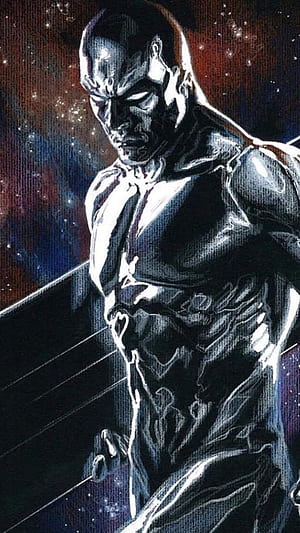 Silver Surfer, comics, fantastic, fantastic marvel, space, stars, phone, Silver Surfer In Space, HD phone wallpaper