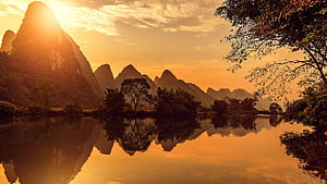 Sunset view of Li River, Yangshuo, Guangxi, China. Windows Spotlight, HD wallpaper
