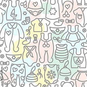 Baby clothes seamless pattern. Linear style vector illustration. Suitable for , wrapping or textile Stock Vector, HD phone wallpaper
