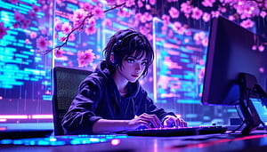 Cyberpunk Cherry Coder , Anime, Coder, HD wallpaper