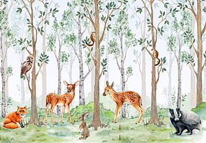 Nursery forest animals wall mural . Buy it now, HD wallpaper
