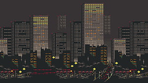 City Buildings 8 Bit, 8-bit, artist, artwork, digital-art, HD wallpaper