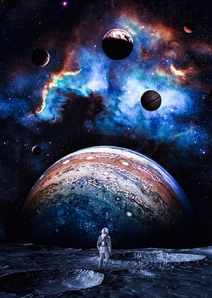 Poster Astronaut looking planet Jupiter on Moon. Wall Art 1, Jupiter and Moons, HD phone wallpaper