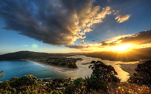 Sunrise over Mount Maunganui, New Zealand, HD wallpaper