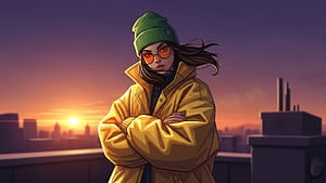 Anime Girl On Rooftop At Sunset, anime-girl, rooftop, sunset, artist, artwork, art, digital-art, ai, deviantart, HD wallpaper