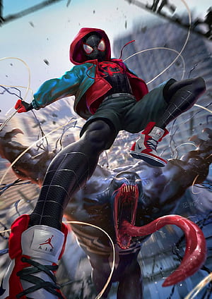 Miles Morales Vs Venom, Miles Morales Collage, HD phone wallpaper