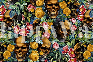 Skull and Flowers Pattern, HD wallpaper