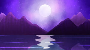 Purple Mountain And Moon Reflection, purple, mountain, moon, reflection, artist, artwork, art, digital-art, deviantart, HD wallpaper