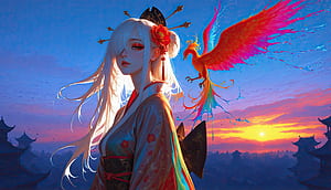 The Phoenix Maiden, phoenix, artist, artwork, digital-art, deviantart, HD wallpaper