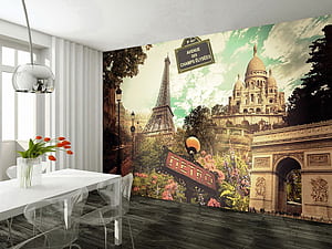 Paris Collage Retro Woven Self Adhesive Removable Modern Mural M270, HD wallpaper