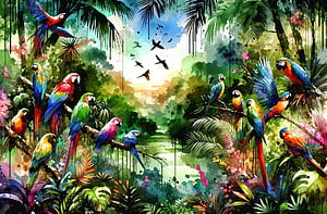 Mural Tropical Birds In The Jungle, HD wallpaper
