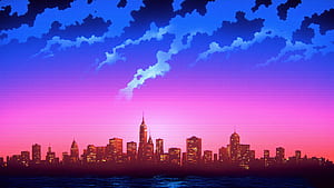 New York Neon Skyline Dreams, new-york, neon, skyline, dreams, purple, sky, city, artist, artwork, art, digital-art, ai, deviantart, HD wallpaper
