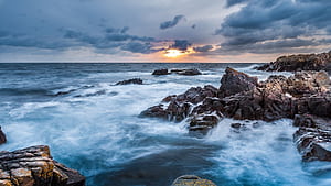 Ocean Waves Rocks, Rocky Shore, HD wallpaper