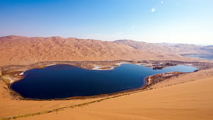 Inner Mongolia Badain Jaran Desert Lake Blue Sky, HD wallpaper