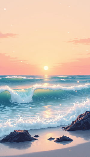 Anime Sunset Waves , Manga, Illustration, Anime Beach Sunset, HD phone wallpaper