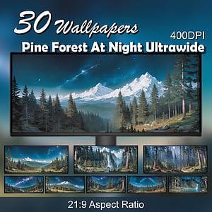 Pine Forest at Night Landscape Ultrawide Laptop MacBook PC Anime Background, Forest 21:9, HD phone wallpaper