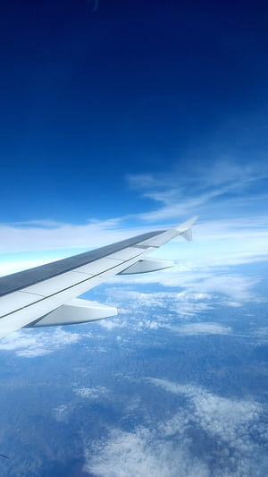 Wing in the Sky, blue, clouds, weather, earth, plane, air, airplane, phone, HD phone wallpaper