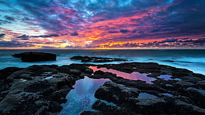 Sunset in Rocky Beach, Rocky Shore, HD wallpaper