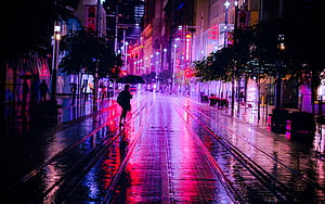 street, night, silhouettes, neon, dark ultra 16:10 background, HD wallpaper