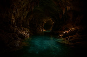 underground river, cave, HD wallpaper