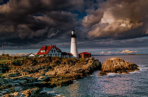 Bud Maurer England Lighthouse, New England Coast, HD wallpaper