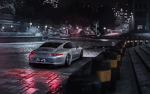 porsche cayman s, porsche, car, gray, night, rain 16:10 background, HD wallpaper