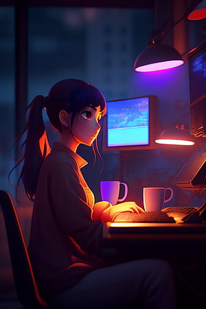 Lexica Anime Girl is programming at a computer, cozy, by makoto shinkai and ghibli studio, dramatic lighting, highly detailed, incredible qual, Coding Lofi, HD phone wallpaper