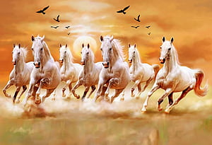 wallpics Vastu Horses 7 Lucky Running Horse Paper Poster Full Without Frame For Living Room, Bedroom, Office, Kids Room, Hall, Home, HD wallpaper