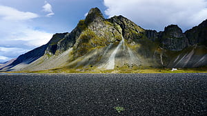 Iceland Mountain And Black Sand Beach, iceland, mountain, black, sand, beach, sky, clouds, cloud, nature, HD wallpaper