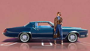 Lene With Her 1967 Cadillac Eldorado, cadillac, car, artist, artwork, art, digital-art, HD wallpaper