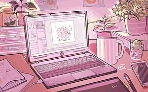 Soft Aesthetic Study Table Setup, Pink Study, HD wallpaper