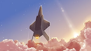 Fighter Jet Playing In Clouds, jet, clouds, cloud, sky, sunset, artist, artwork, art, digital-art, deviantart, HD wallpaper