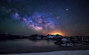 Crater Lake Night Sky With Star Milkyway Lake Oregon, Restaurants, Things To Do, HD wallpaper