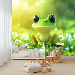 Cute Cartoon Frog Grass Mural Bedroom Fantasy Room Decor Living Room tv Background Large Wall Mural x H100 (Not Peel and Stick), Frogs, HD phone wallpaper