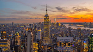 New York City Skyline At Sunset Gorgeous Stunning City Lights Ultrawide 2025 Best Ultra High Resolution Background For Mac Linux And Windows PC macOS, City Skylines, HD wallpaper