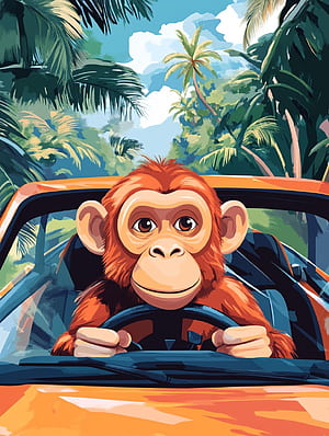 Monkey Driving Car Digital Poster Motif. Wall Art, Modern Prints, Instant . Decoration for Living Room, Office & Bedroom New Zealand, HD phone wallpaper