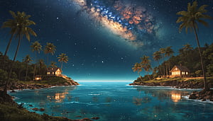 Milky Way, Nature, Serene Beach, Beach Illustration, HD wallpaper