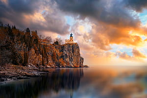 A Cloudy Day at Split Rock Lighthouse, HD wallpaper