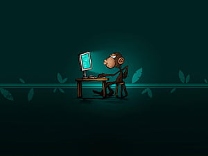 Monkey Doing Coding, Cartoon Coding, HD wallpaper